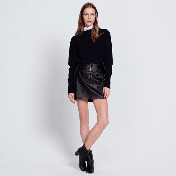 NWOT Sandro black & blue stitching leather mini skirt, L - Picture 1 of 9